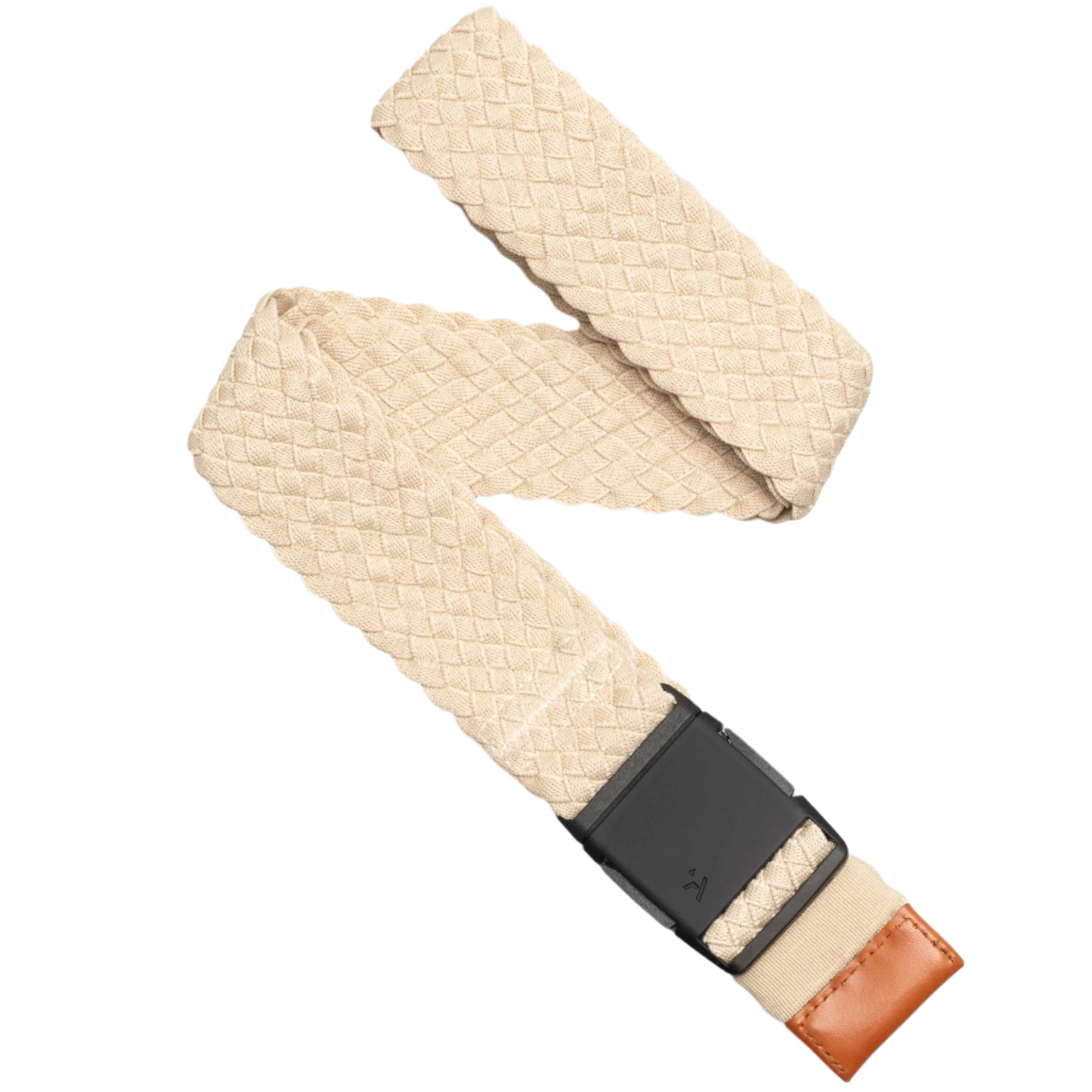 Arcade Futureweave Belt 2025 - A cream-colored belt with a woven pattern and black buckle.