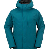 Volcom Dua Gore Jacket 2024 - A dark blue jacket with a hood, featuring a zippered front and two side pockets.