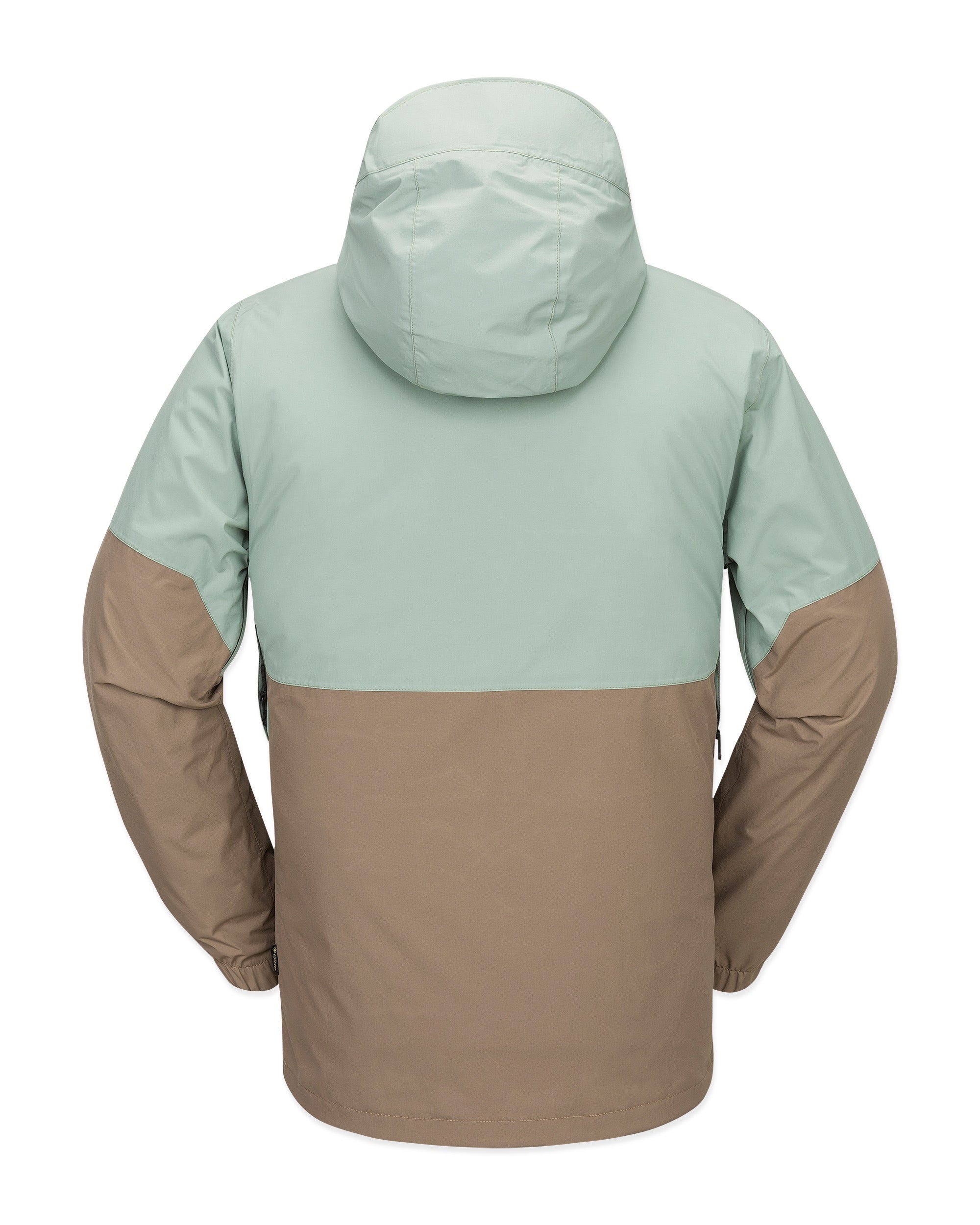 Volcom 2L GORE-TEX Shell Jacket 2025 - A light blue and brown jacket with a hood, featuring two zippered pockets on the front.