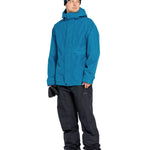 Volcom Men's Dua Insulated GORE-TEX Jacket - A blue jacket with a hood, featuring black zippers and a chest pocket.