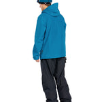 Volcom Men's Dua Insulated GORE-TEX Jacket - A blue jacket with a hood, featuring white stitching and a zippered chest pocket.