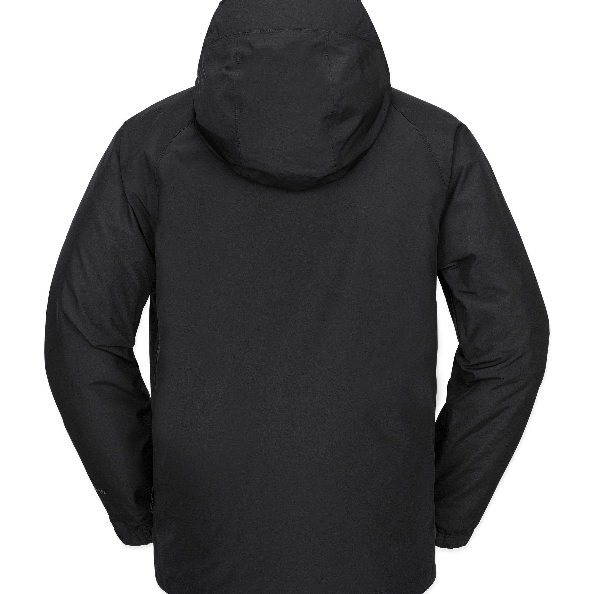 Volcom Men's Dua Insulated GORE-TEX Jacket - A black jacket with a hood, featuring a zippered front and two side pockets.