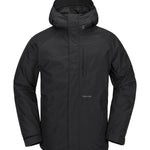 Volcom Men's Dua Insulated GORE-TEX Jacket - A black jacket with a hood, featuring a zippered chest pocket and two side pockets.