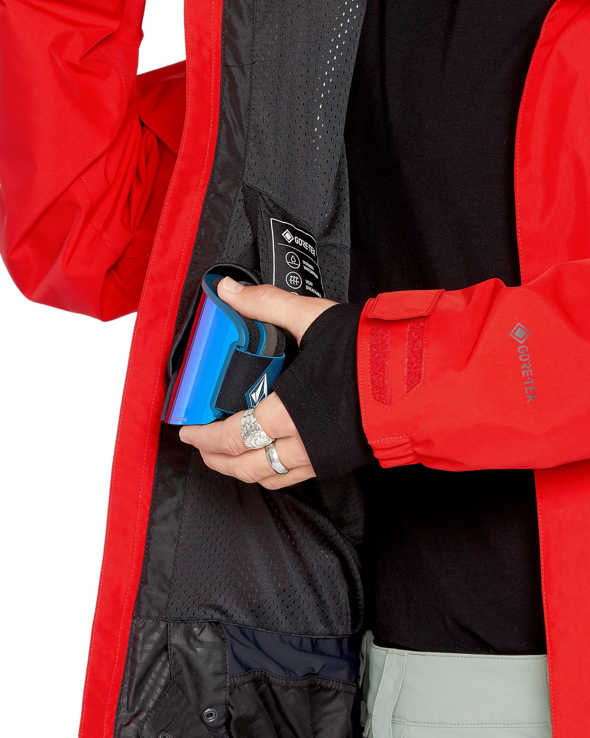 Volcom Men's Dua Insulated GORE-TEX Jacket - A black jacket with a white logo on the left chest and a zipper closure.