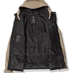 Volcom Men's Dua Insulated GORE-TEX Jacket - A black jacket with a hood, featuring a white logo on the chest and a zipper closure.
