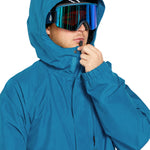 Volcom Men's Dua Insulated GORE-TEX Jacket - A blue jacket with a hood, featuring a zipper and two pockets on the front.