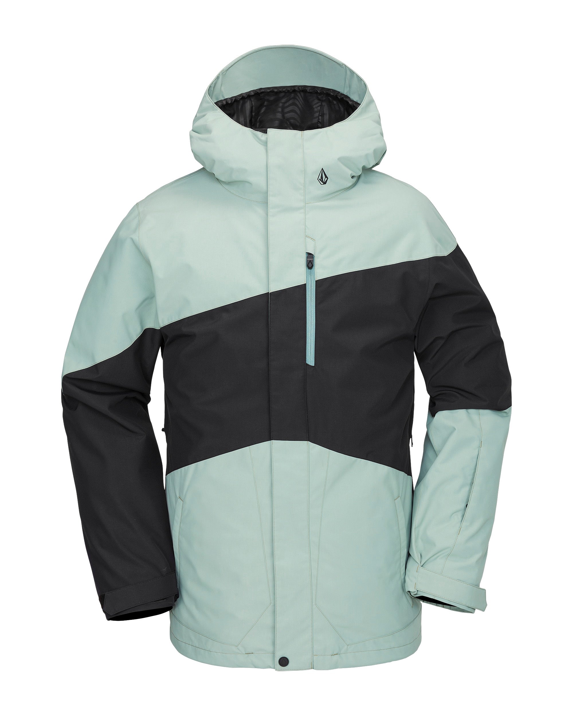 Volcom Primary Insulated Jacket 2025 - A light blue jacket with a black stripe across the chest and two zippered pockets on either side.