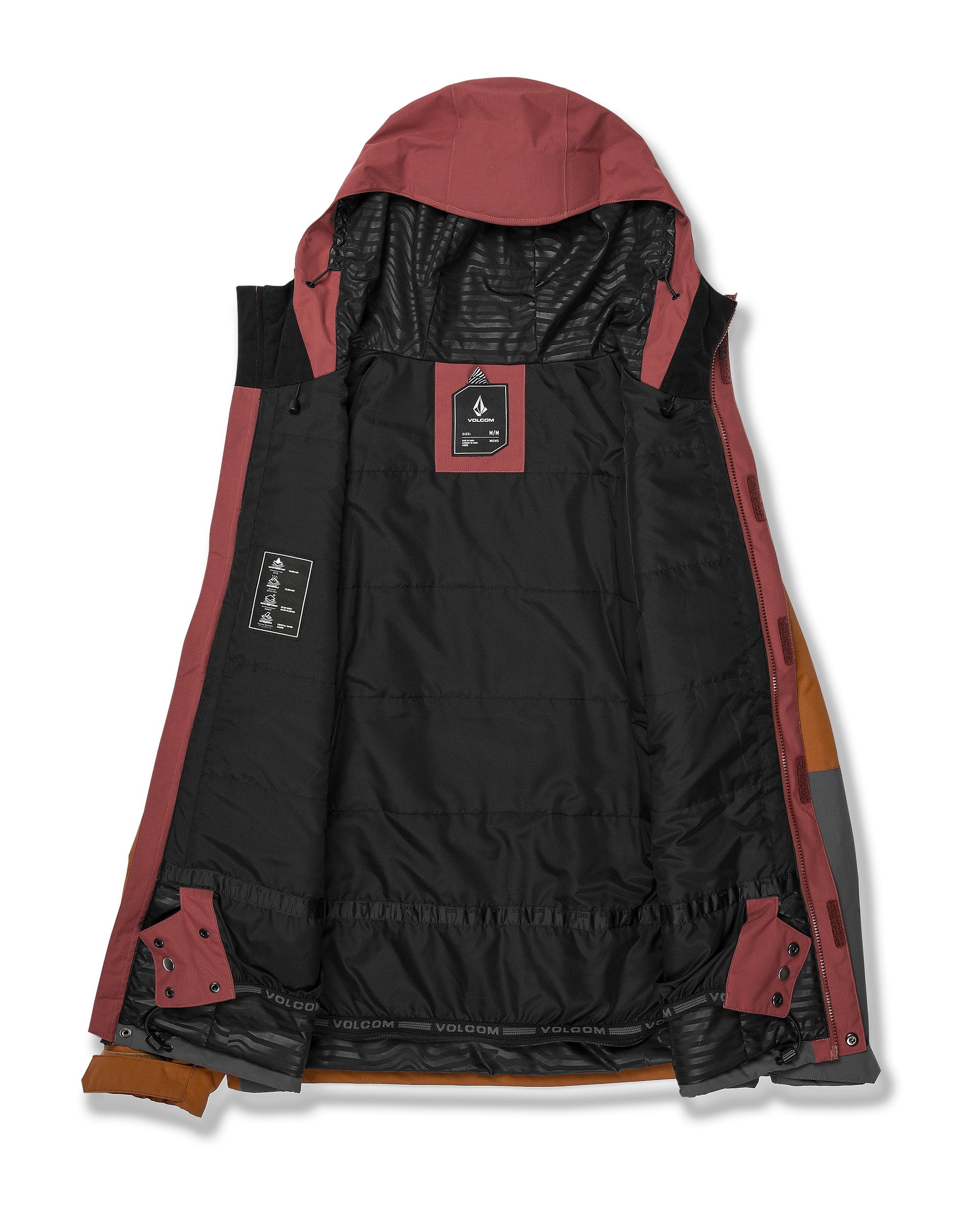 Volcom Primary Insulated Jacket 2025 - A black jacket with a red zipper and white logo on the chest.