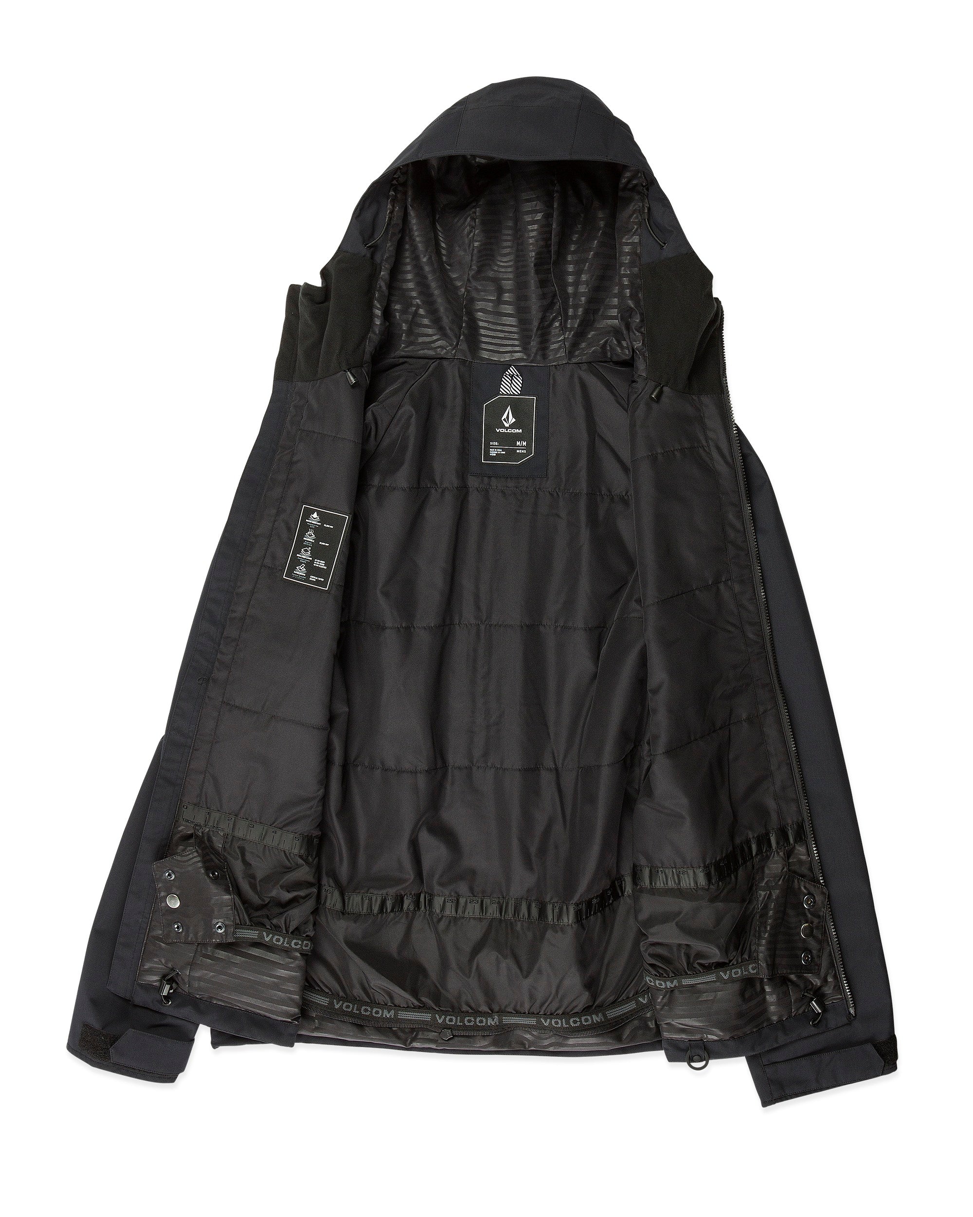 Volcom 2836 Insulated Jacket - Black jacket with white logo on chest and black zipper.