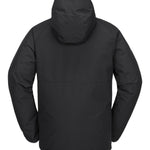 Volcom 2836 Insulated Jacket - A black insulated jacket with a hood, featuring a zippered front and two side pockets.
