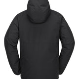Volcom 2836 Insulated Jacket - A black insulated jacket with a hood, featuring a zippered front and two side pockets.