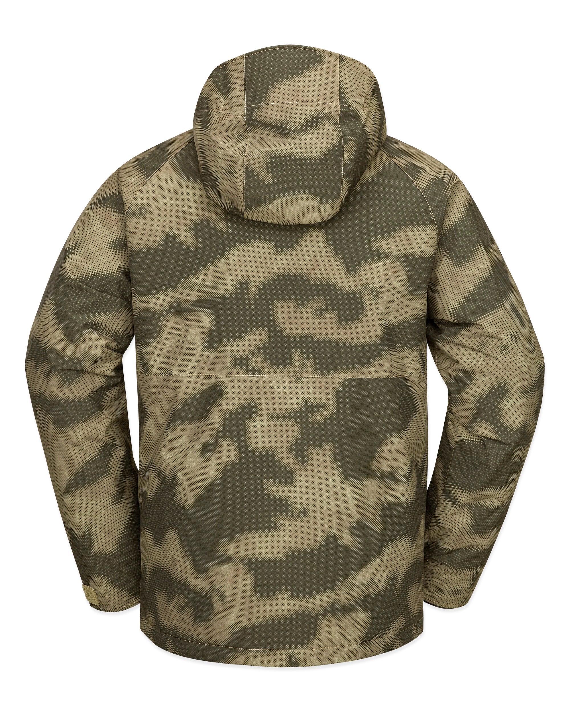 Volcom 2836 Insulated Jacket - A dark green jacket with a subtle, pixelated camouflage pattern and a hood.