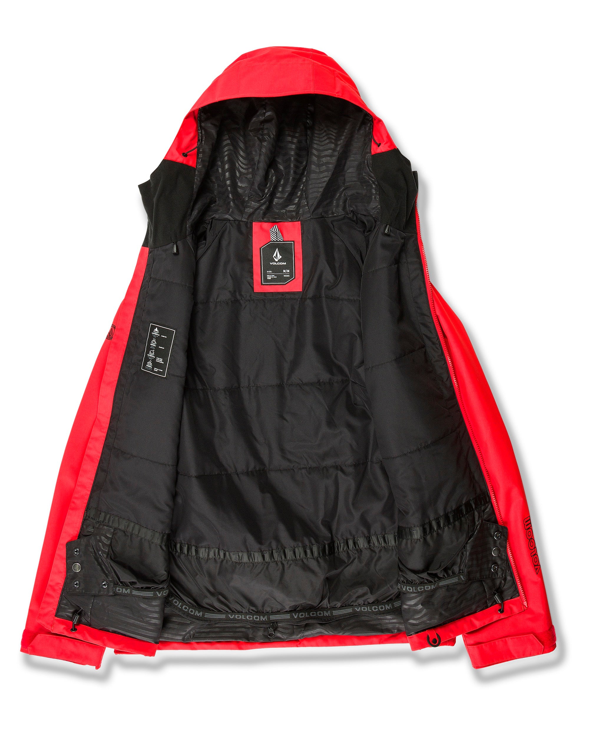Volcom 2836 Insulated Jacket - A black insulated jacket with a red zipper and logo on the left chest.