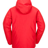 Volcom 2836 Insulated Jacket - A red insulated jacket with a hood, featuring a zippered front and two side pockets.