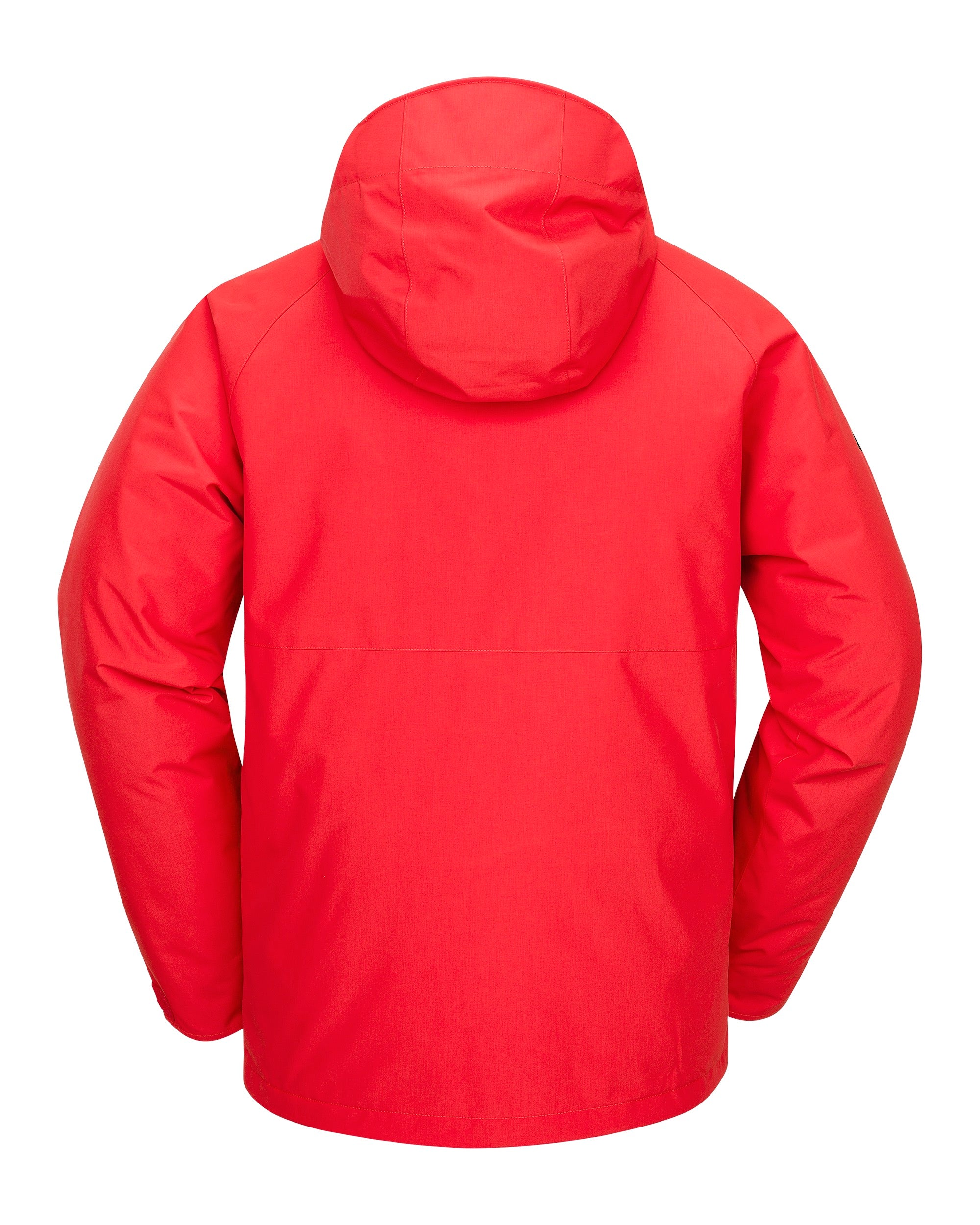 Volcom 2836 Insulated Jacket - A red insulated jacket with a hood, featuring a zippered front and two side pockets.