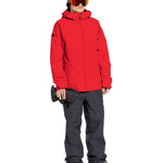 Volcom 2836 Insulated Jacket - A red jacket with a hood, zippered pockets and black accents on the shoulders.