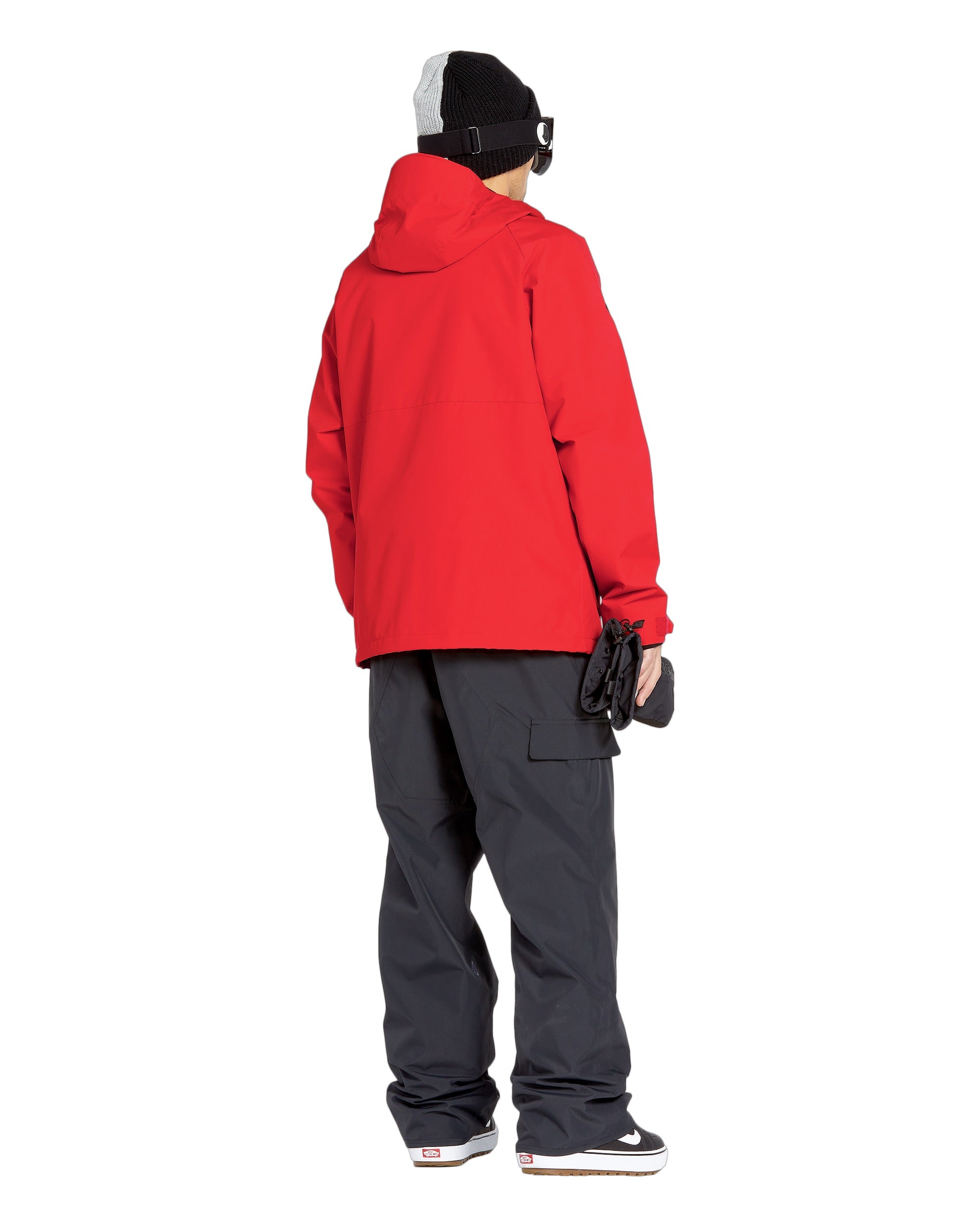 Volcom 2836 Insulated Jacket - A red jacket with a hood, featuring a zipper and two pockets on the front.