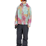 Volcom 2836 Insulated Jacket - A multicolored jacket with a tie-dye pattern in shades of pink, green, and yellow.