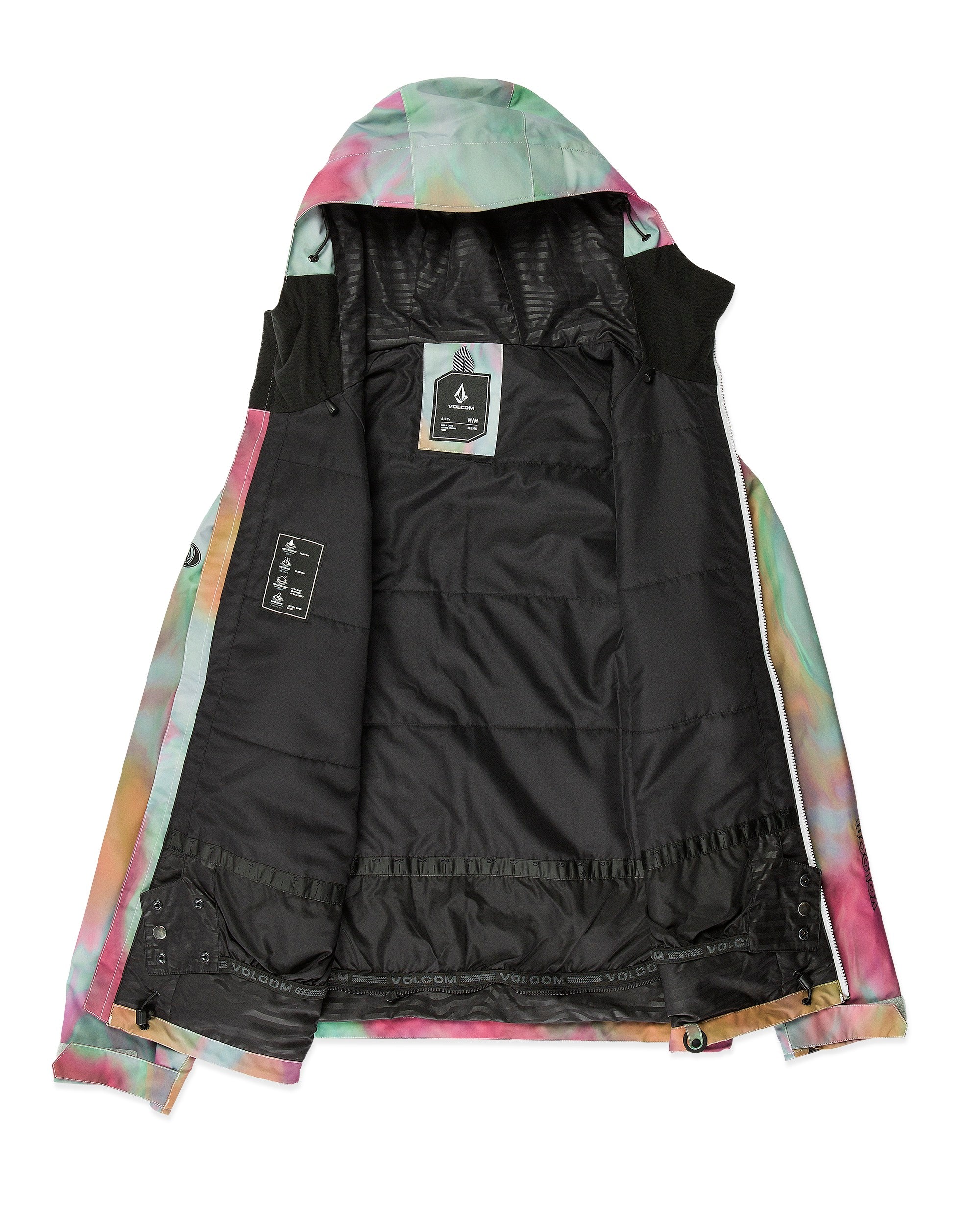 Volcom 2836 Insulated Jacket - A black jacket with a subtle tie-dye pattern on the hood and sleeves.