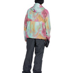Volcom 2836 Insulated Jacket - A pastel tie-dye patterned jacket with a hood, featuring a white logo on the left chest and a black zipper.