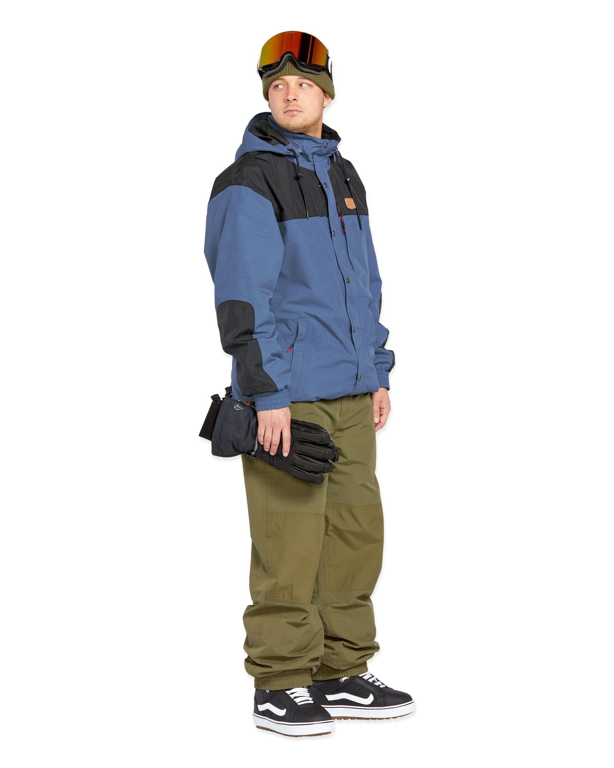 Volcom Longo GORE-TEX Jacket - A blue jacket with black accents and a hood, featuring two zippered pockets on the front.