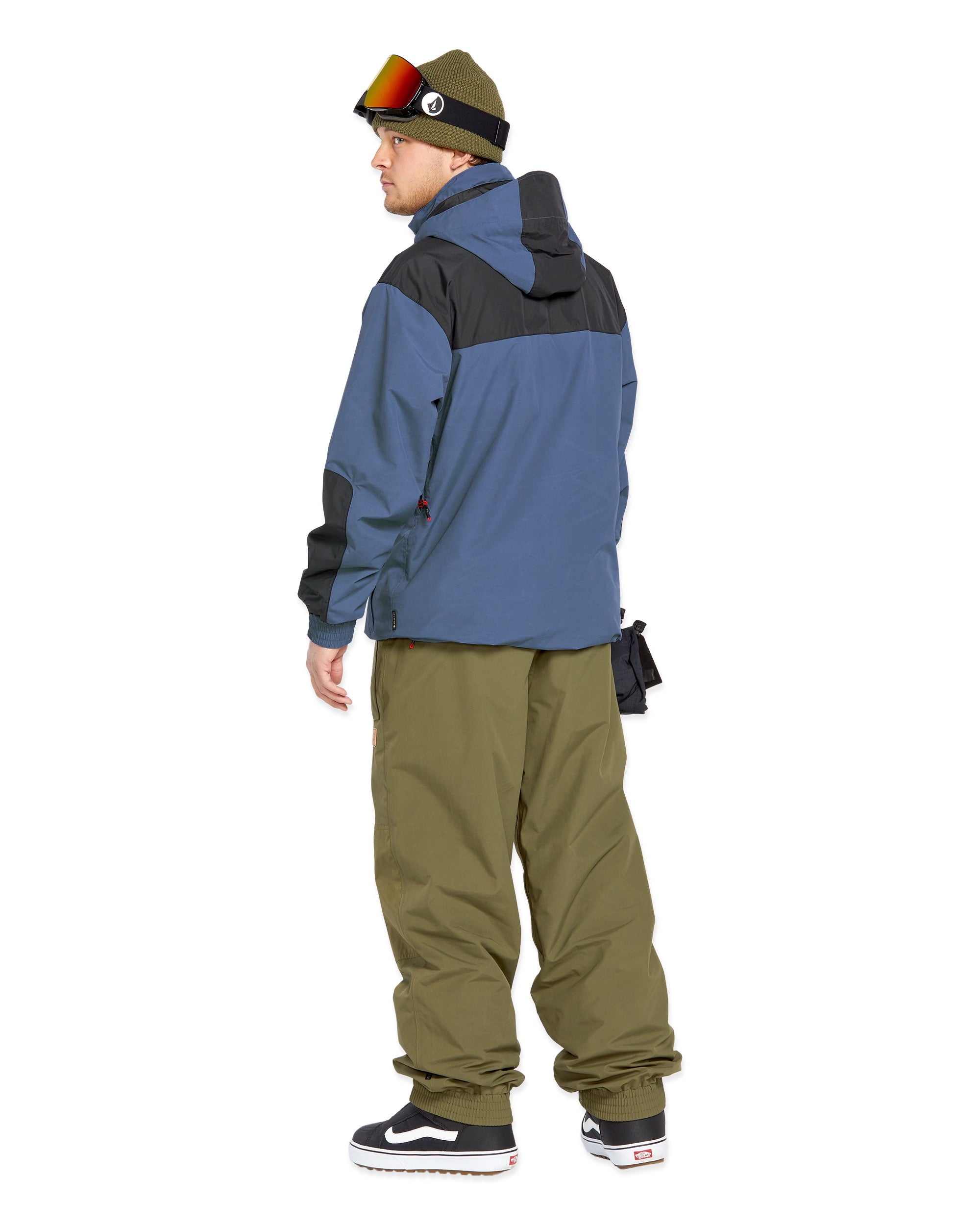 Volcom Longo GORE-TEX Jacket - A blue jacket with black accents and a hood, featuring a zipper closure on the front.