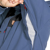 Volcom Longo GORE-TEX Jacket - A dark blue jacket with a brown leather patch on the left chest featuring a white logo and black lettering.