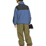 Volcom Longo GORE-TEX Jacket - A blue jacket with black accents and a high collar, featuring red drawstrings on the hood.