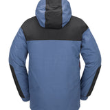 Volcom Longo GORE-TEX Jacket - A blue jacket with a black stripe across the chest and hood, featuring a zippered front and two side pockets.