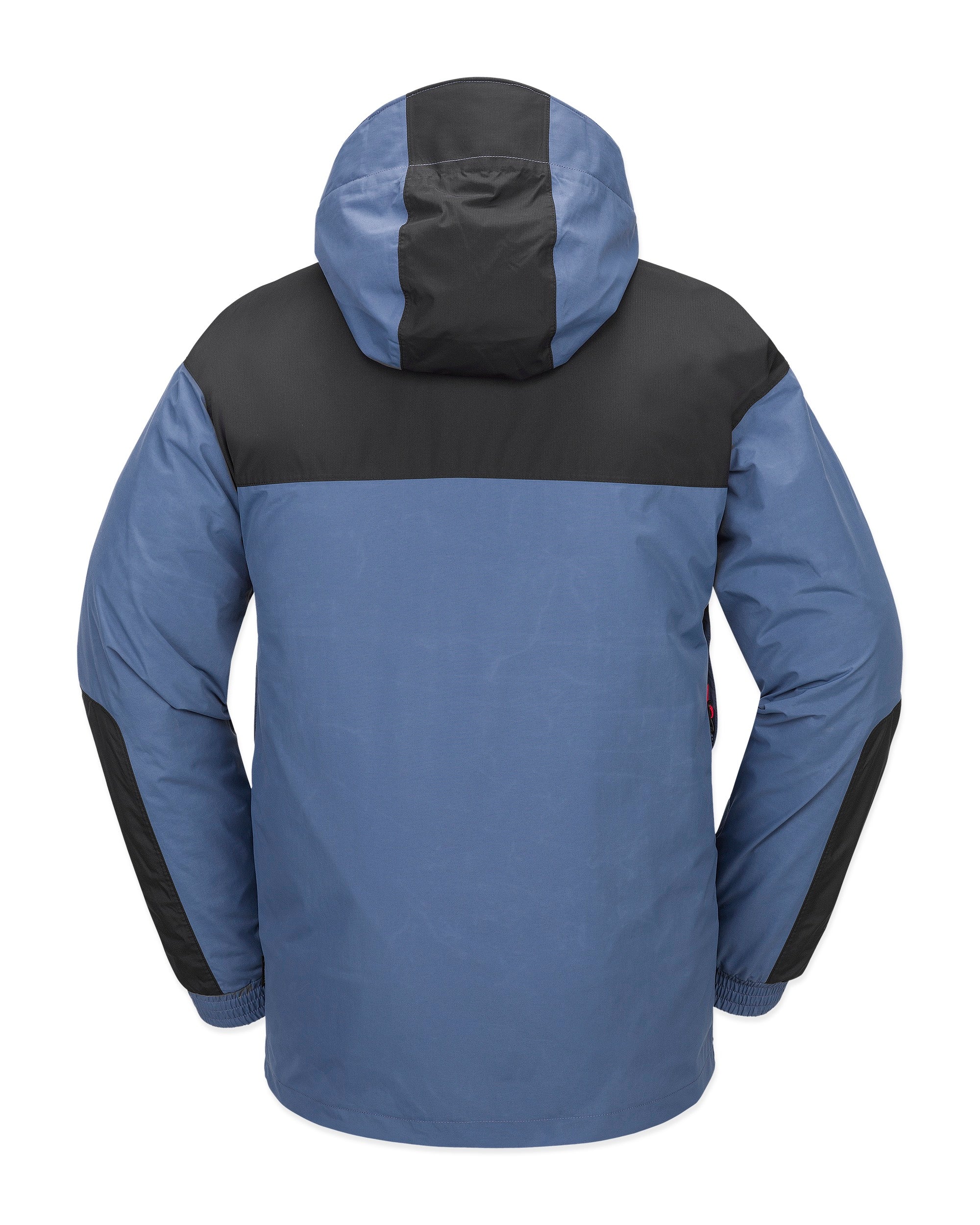 Volcom Longo GORE-TEX Jacket - A blue jacket with a black stripe across the chest and hood, featuring a zippered front and two side pockets.