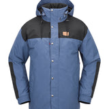 Volcom Longo GORE-TEX Jacket 2025 - A blue and black jacket with a hood, featuring silver snap buttons down the front.