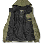 Volcom Longo GORE-TEX Jacket 2025 - A dark olive green jacket with a hood, featuring a zip closure and two front pockets.