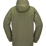 Volcom Longo GORE-TEX Jacket 2025 - A dark olive green jacket with a hood, featuring two zippered pockets on the front and a black zipper.