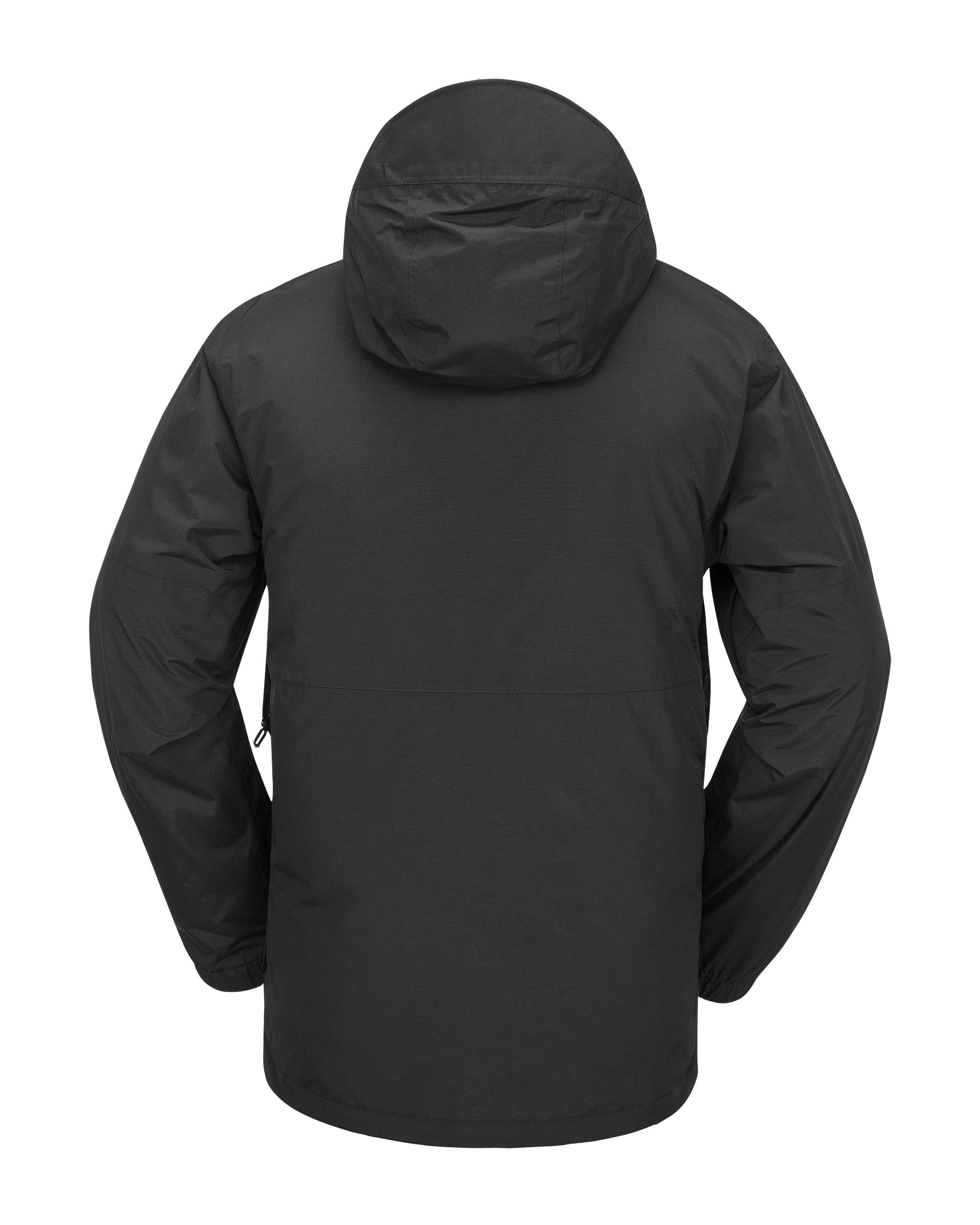Volcom 2L Insulated GORE-TEX Jacket - A black jacket with a hood, featuring a zippered front and two side pockets.