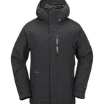 Volcom 2L Insulated GORE-TEX Jacket - A black jacket with a hood, featuring a zippered chest pocket and two side pockets.