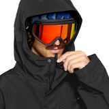 Volcom 2L Insulated GORE-TEX Jacket - A black jacket with a hood, featuring a zipper and two zippered pockets on the front.