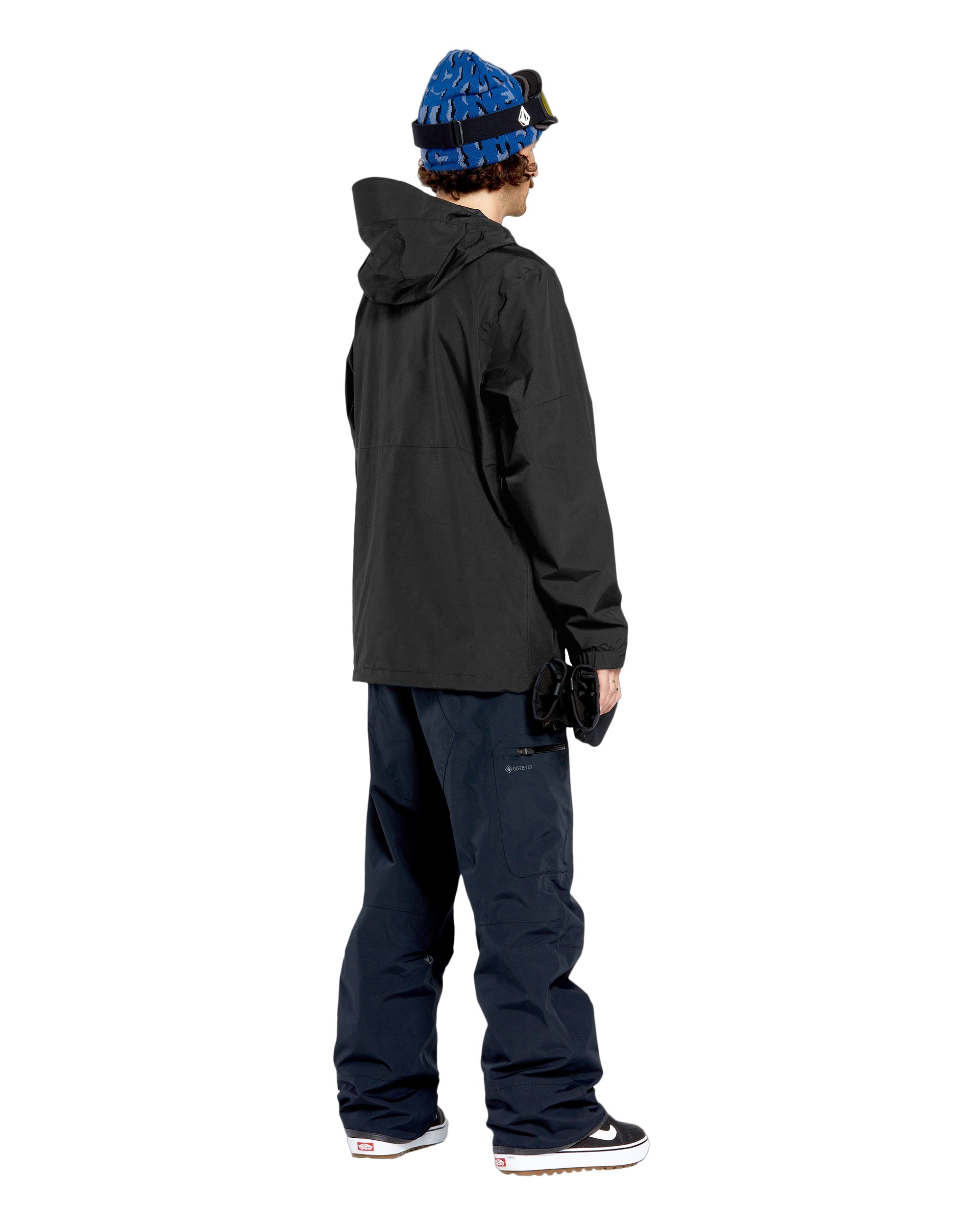 Volcom 2L Insulated GORE-TEX Jacket - A black jacket with a hood, featuring a zippered front and two side pockets.