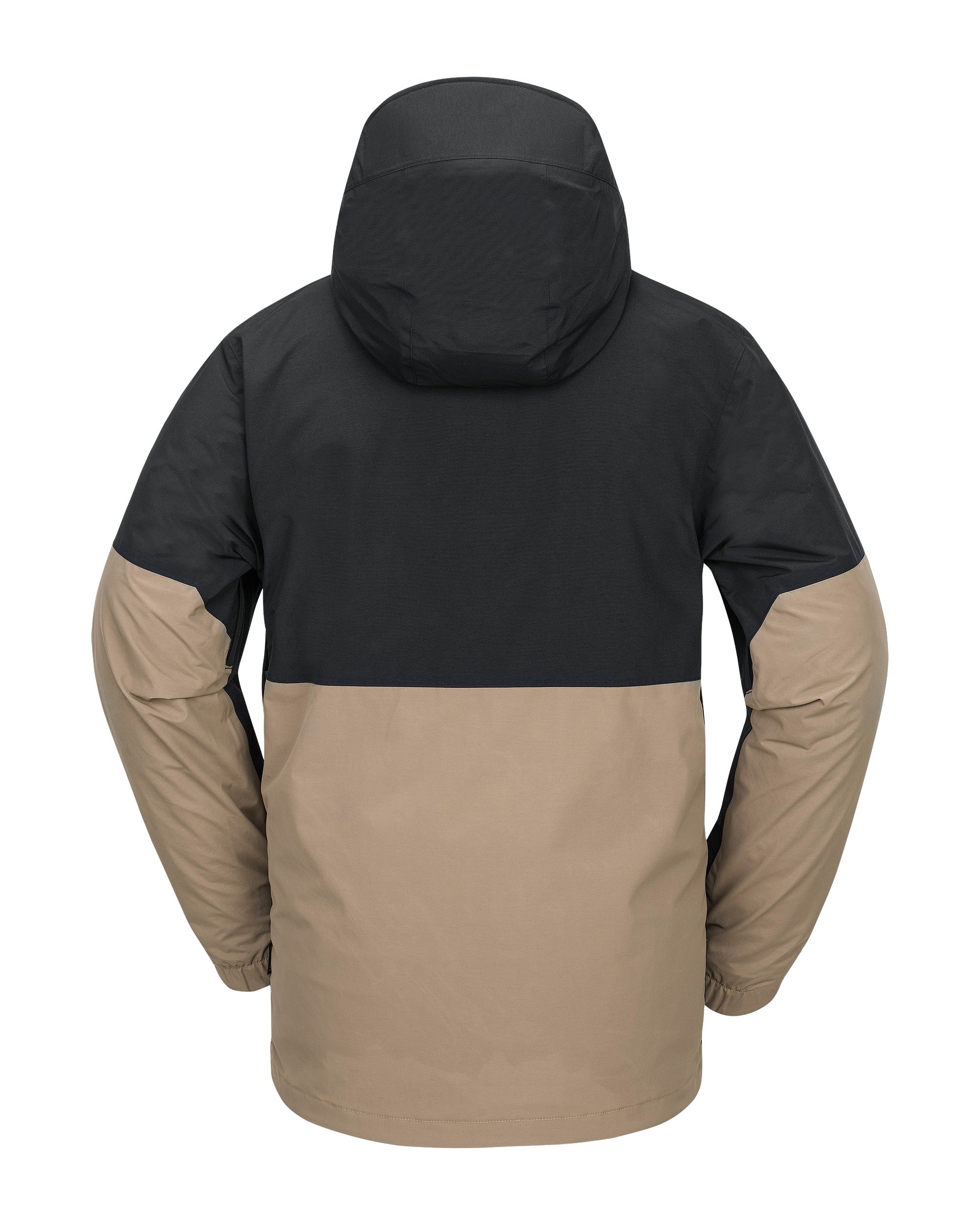 Volcom 2L Insulated GORE-TEX Jacket - A black and tan jacket with a hood, featuring two zippered pockets on the front.