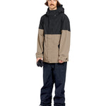 Volcom 2L Insulated GORE-TEX Jacket - A black and tan jacket with a hood, featuring a zippered front and two chest pockets.