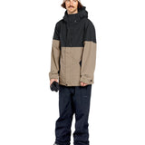 Volcom 2L Insulated GORE-TEX Jacket - A black and tan jacket with a hood, featuring a zippered front and two chest pockets.