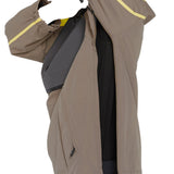 Volcom Brighton Pullover Jacket - A tan jacket with a yellow stripe on the left sleeve and black accents around the hood.