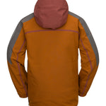 Volcom Brighton Pullover Jacket 2025 - A burnt orange jacket with a hood, featuring grey accents on the shoulders and chest.