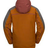 Volcom Brighton Pullover Jacket 2025 - A burnt orange jacket with a hood, featuring grey accents on the shoulders and chest.