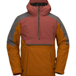 Volcom - Bright red jacket with gray accents on sleeves, hood, and chest pocket.