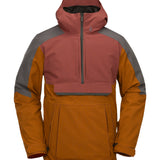 Volcom - Bright red jacket with gray accents on sleeves, hood, and chest pocket.