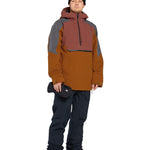 Volcom - Bright red jacket with grey accents on sleeves, hood, and chest pocket.