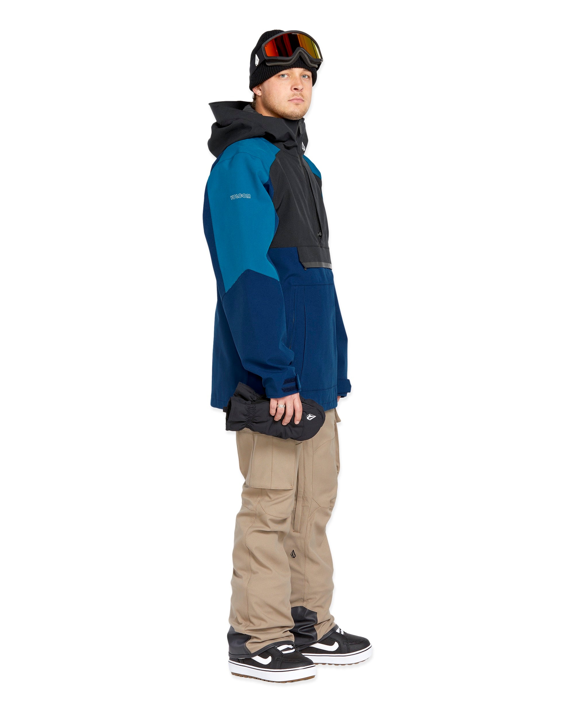 Volcom - Bright blue jacket with black accents, featuring a hood and zippered pockets.