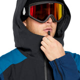 Volcom Brighton Pullover Jacket 2025 - A black jacket with a blue stripe on the shoulder and chest area.