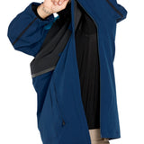 Volcom Brighton Pullover Jacket - A navy blue jacket with a hood, featuring a zipper closure and two zippered pockets on the front.