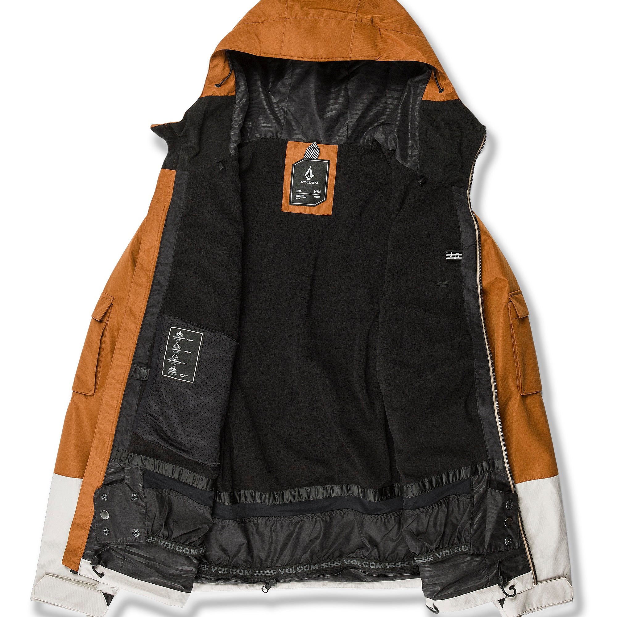 Volcom Nightbreaker 20K Jacket - A black jacket with a white logo on the chest and a zipper closure.